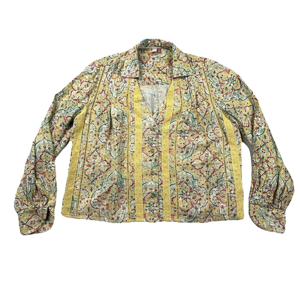 Anthropologie Pilcro Blouse Womens XS Floral Pintuck Peasant Boho Crochet Blazer